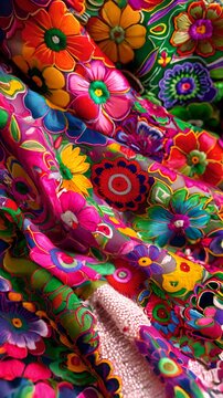 Close up of a traditional mexican fabric showcasing the colorful and intricate floral embroidery, celebrating the rich cultural heritage 