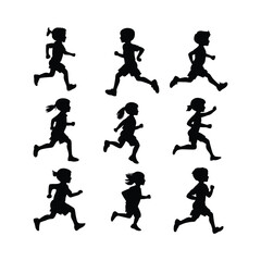 Silhouettes of a running children vector illustration, silhouettes of a running children vector illustration, Little children running silhouette vector illustration