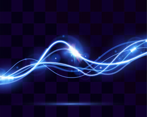 Light blue trail wave vector.Glowing smooth curved lines.Laser wave,glowing light effect,blue trail.	
