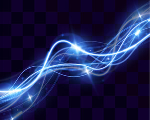 Light blue trail wave vector.Glowing smooth curved lines.Laser wave,glowing light effect,blue trail.	
