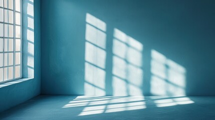 Fototapeta premium Light and Shadow Play on a Blue Wall and Floor