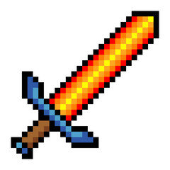 Fototapeta premium Flaming sword in pixel art style.