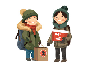 Asian childrens with fast food meals