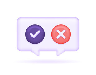 yes or no. true or false. accepted or rejected. response, feedback, or answer. illustration of chat symbol with check mark and cross. symbol or icon. minimalist 3d style design. graphic element