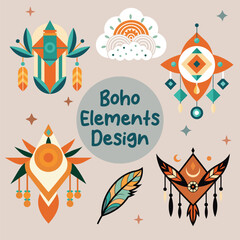 Boho Style Elements Pack: Beautiful Handdrawn Bohemian Decorative Ornaments, Native Tribal Indian Ethnic Set for Stunning Boho Decor Collection