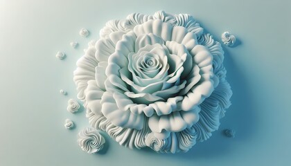 A wallpaper of cream in light blue fuzz color rose in a 3D style.