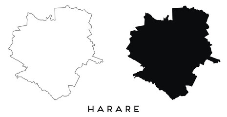 Harare map outline and black silhouette vector