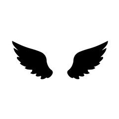 Wings icon. Angel Wings Black silhouette. Hand drawn bird or angel wings. Vector illustration
