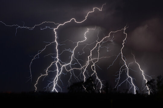 Spaghetti Lightning in the urban night sky