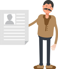 Old Man Character Holding Job Application Document
