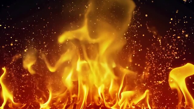 Intense Fire Background with Particles Flying in Wind Animation