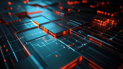 Sophisticated 3D technology background with sleek digital panels and soft lighting, modern design