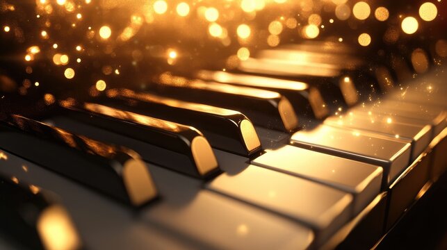 Smooth 3D music background with piano keys and light reflections, elegant musical design