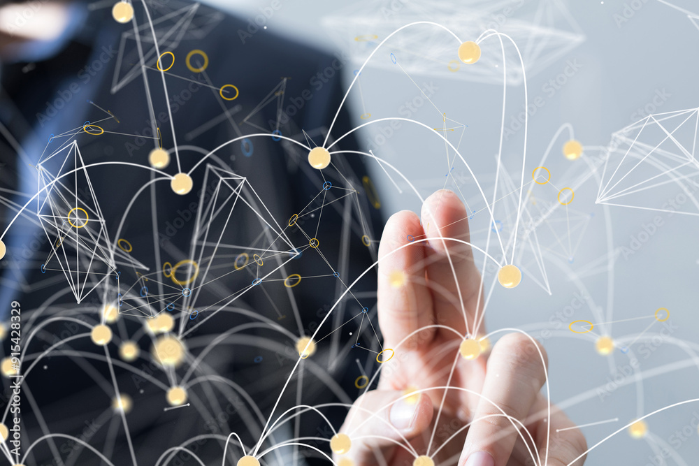 Leinwandbilder Global network. Blockchain. 3D illustration. Neural networks and artificial intelligence. Abstract