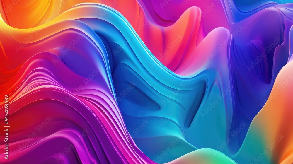 Poster vibrant 3d abstract background with colorful waves and dynamic patterns, lively digital design
