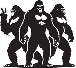 Group of Gorilla Silhouette isolated on white background Minimalist gorilla vector