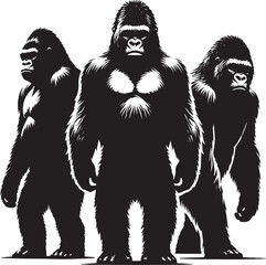 Fototapeta premium Group of Gorilla Silhouette isolated on white background Minimalist gorilla vector