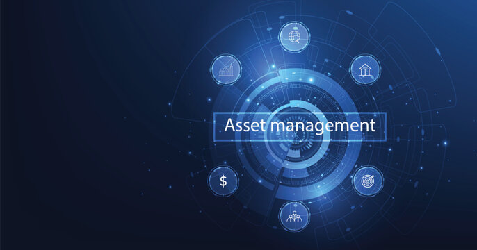Asset management concept. Business investment asset management technology concept on dark blue background.
