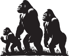 Group of Gorilla Silhouette isolated on white background Minimalist gorilla vector