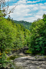 Fototapeta premium Les Brenets, le lac des Brenets, Felsen, Felswände, Doubs, Fluss, Le Locle, Ausflug, le Saut-du-Doubs, Jura, Juramassiv, Wald, Wanderweg, Sommer, Kanton Neuenburg, Schweiz