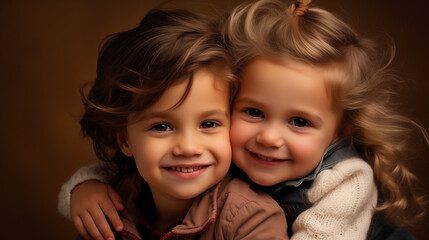 two child friends smiling, advertising photography