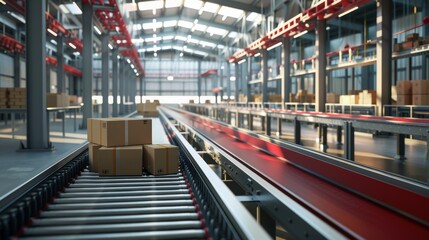 Automated conveyor belt system in a modern warehouse