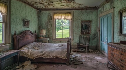 Abandoned Bedroom in a Green Mansion