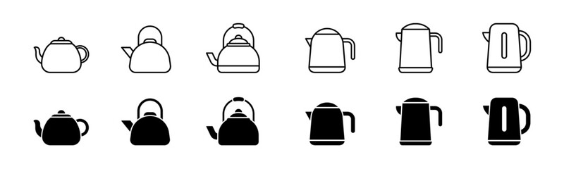 Kettle icon set. Line and glyph electric kettle. Kitchen teapot vector