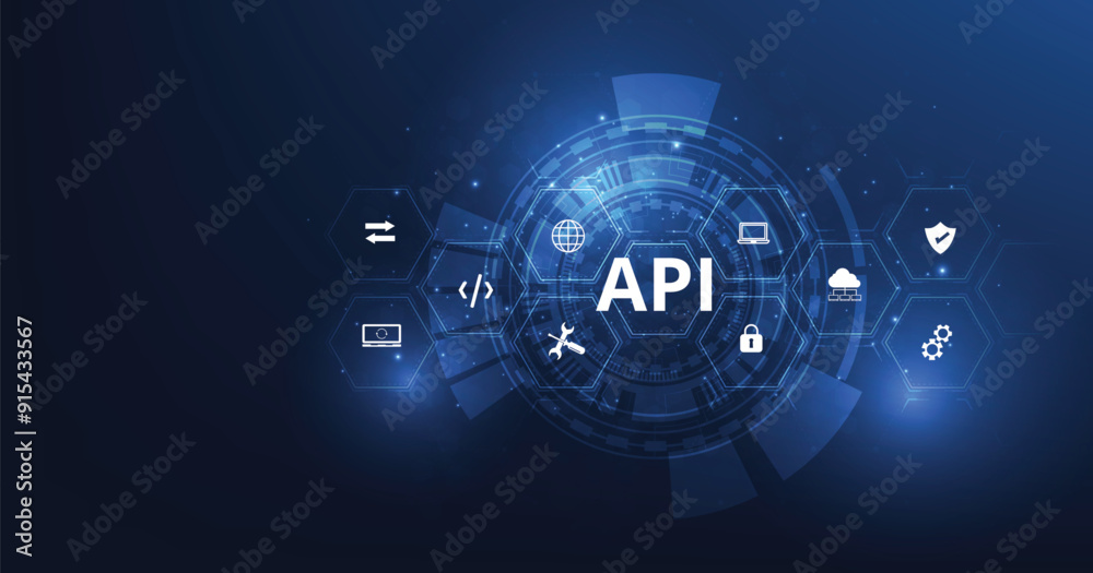 Fototapete application programming interface (api). software development tool, information technology, modern t