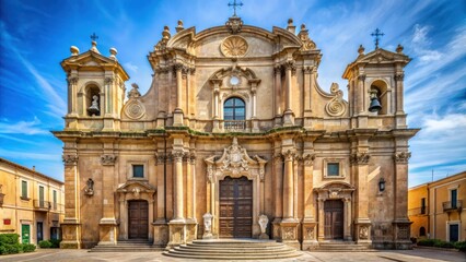 Obraz premium Ornate facade of Chiesa Madre San Sebastiano in Avola, Sicily , Avola, Chiesa Madre San Sebastiano, church, architecture, baroque