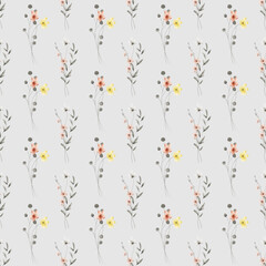 Seamless background, floral pattern with watercolor wild flowers and leaves. Repeat fabric wallpaper print texture. Perfectly for wrapped paper, backdrop.