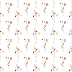 Seamless background, floral pattern with watercolor wild flowers and leaves. Repeat fabric wallpaper print texture. Perfectly for wrapped paper, backdrop.