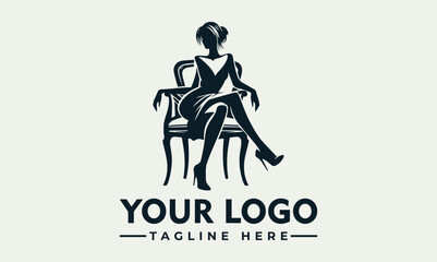 Woman sitting chair vector logo, black silhouette, long legs, high heels. woman silhouetted with long legs and high heels sitting on a chair. Suitable for fashion, business, or lifestyle concepts.