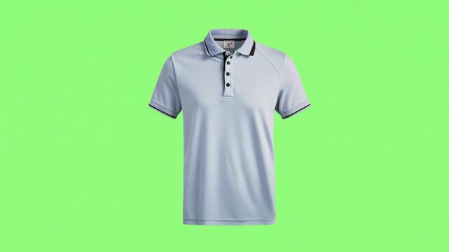 White polo shirt appearing on green screen, symbolizing simplicity and style.