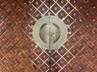 Islamic carved door with beautiful details background. Door patterns of  Mosque, East Borneo, Indonesia