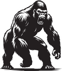 Angry Gorilla Silhouette isolated on white background Minimalist gorilla vector shape