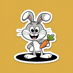 Fototapeta premium Cute Rabbit Cartoon Vector Icon Illustration. Cartoon bunny illustration for children. Cute fairy print bunny for clothes, stationery, books. Easter rabbit, easter Bunny. Flat Cartoon Style