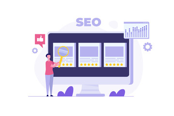 Search by rating, Seo analysis, optimizes site concept. Vectro illustration.