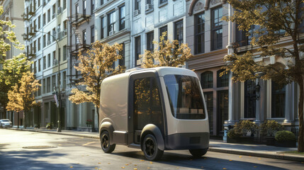 The autonomous delivery vehicle is an electric-powered, self-driving vehicle designed to transport goods and packages.