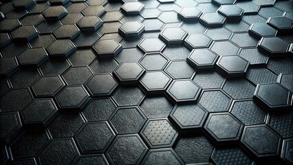 Dark, textured surface with hexagonal shapes , pattern, abstract, background, grid, geometric, design, black, structure