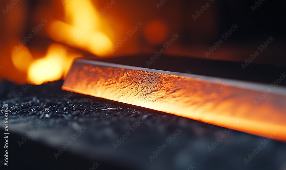 Poster newly forged steel blade close-up with sharp edge and reflective surface