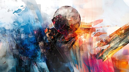 Abstract Painting with a Circular Shape and Bold Colors