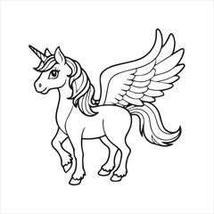 Fototapeta premium black and white unicorn with wings