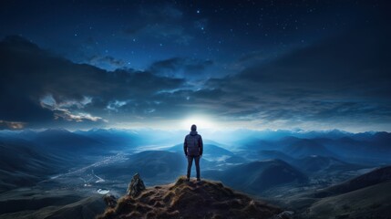 Obraz premium A man standing on a mountain top 
