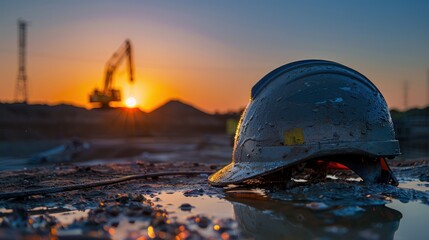 Obraz premium helmet at sunset, civil construction 