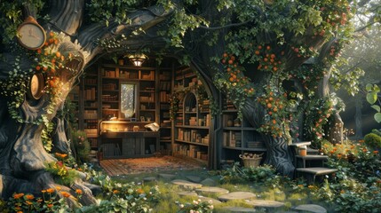Fototapeta premium Enchanted Treehouse Library