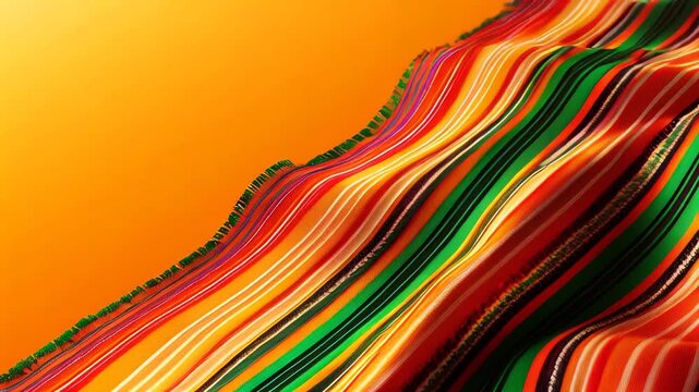 Colorful mexican serape blanket waves on an orange background, showcasing traditional patterns and culture. Perfect for festive celebrations and creative projects