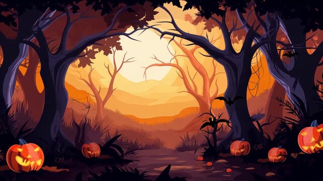 halloween pumpkins in the forest background