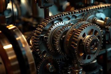 Fototapeta premium Intricate Gears in Motion: A Close-Up of Industrial Precision