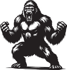 Fototapeta premium Angry Gorilla Silhouette isolated on white background Minimalist gorilla vector shape